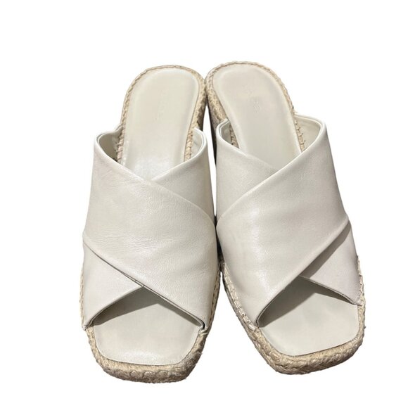 Vince Gaelan Sandals Square Toe White Crossover Espadrille Wedge Womens Size 9 - Picture 5 of 10